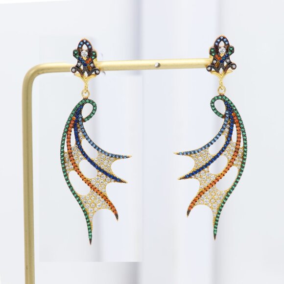 Color Dangle Earrings Sterling Silver Multi Color Stones Chandelier Dangling - Picture 8 of 8